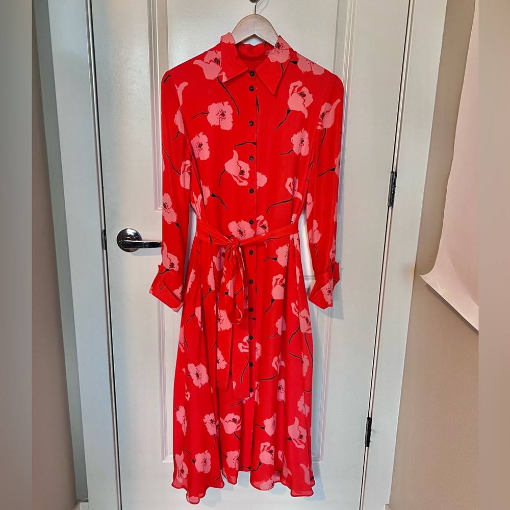 RARE Carolina Herrera Silk Poppy Shirtdress, size 4, as seen on Meghan Markle